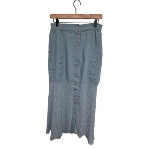 90s Vintage MT Sport Button Front Maxi Skirt Blue Knit Bottom Women's‎
